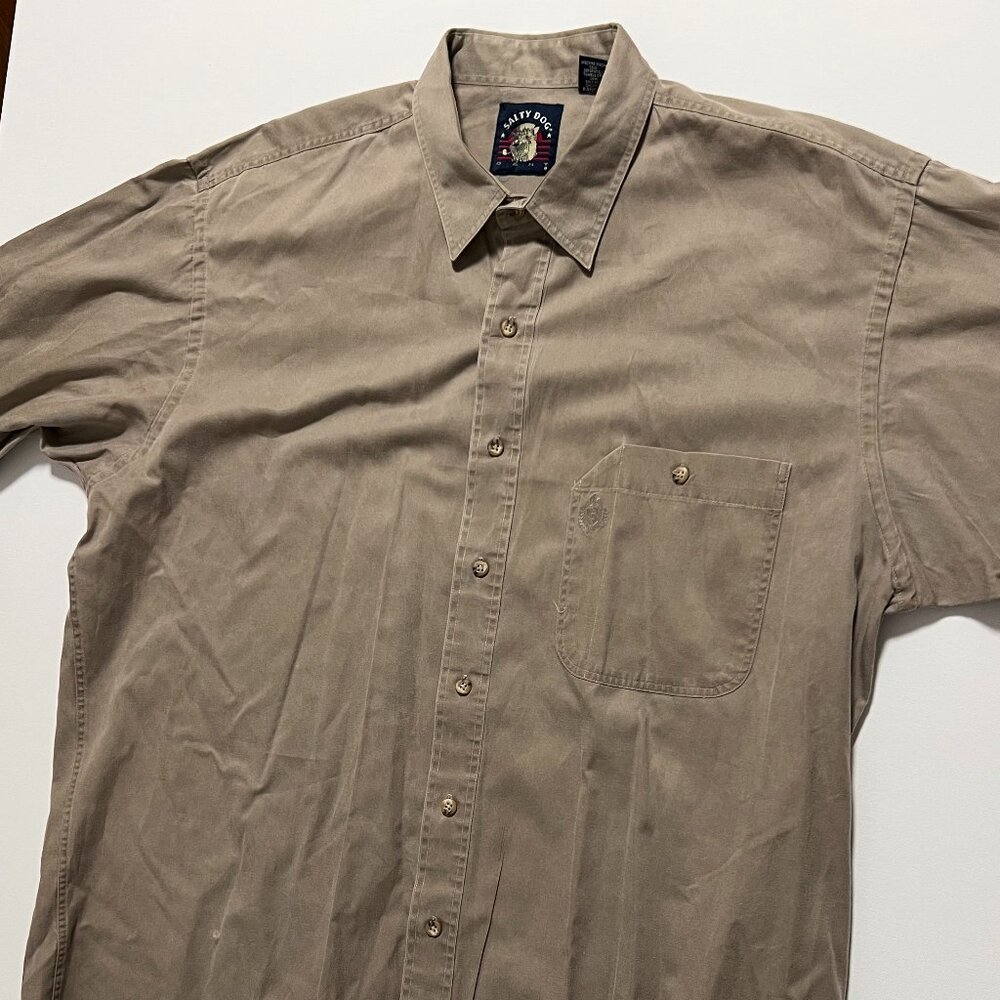 Salty Dog Gant Shirt Vintage Long Sleeve Button Up Casual Tan Mens size XLT Tall